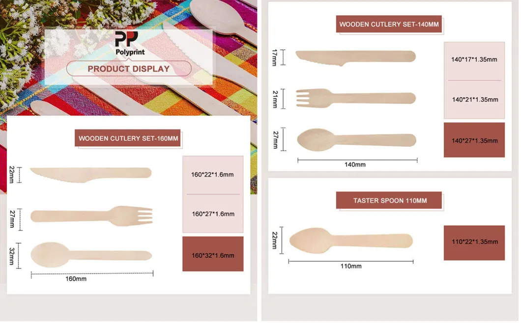 Disposable Tableware Wood Knife Fork Spoon